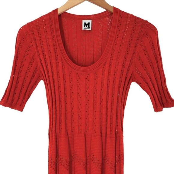M MISSONI Burnt Orange Crochet Knit Short Sleeve Sweater Dress Size Small - Picture 3 of 6
